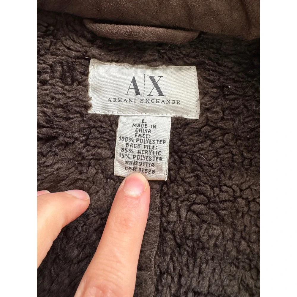 Armani Exchange AX Mens Suede Faux Fur Lined Blazer Jacket Brown Large‎